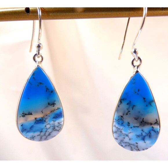 Blue Crazy Lace Agate Sterling Silver Earrings Dangle Drop - Picture 2 of 4